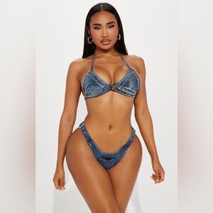 NWT Summer Cutoff Denim 2 Piece Bikini Sunsuit - Denim